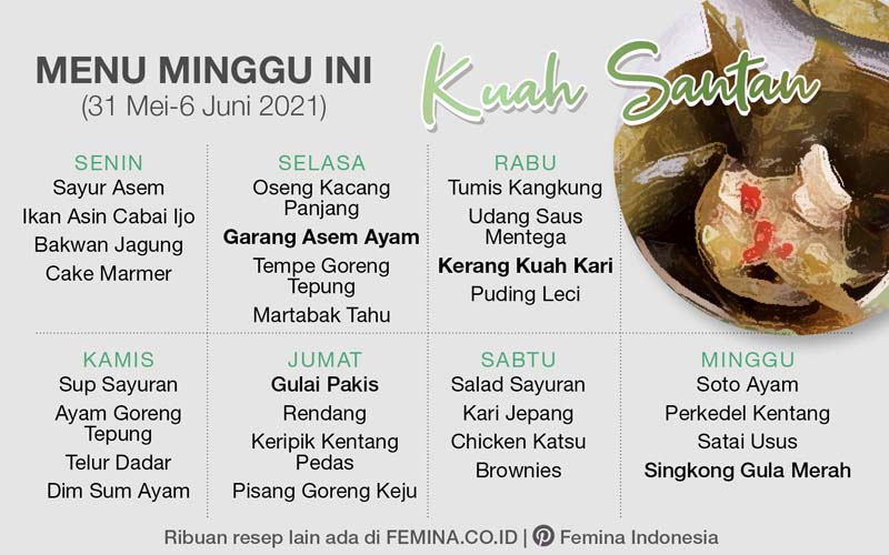 Daftar Menu Mingguan 31 Mei 6 Juni 2021 Kuah Santan
