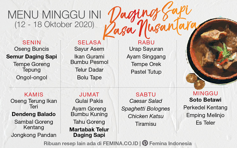 Daftar Menu Mingguan (12-18 Oktober 2020): Daging Sapi ...