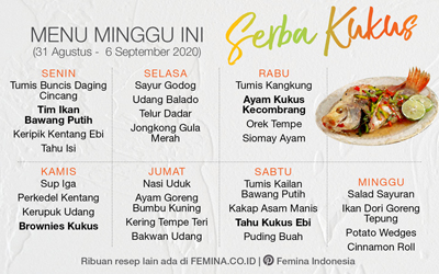 Daftar Menu Mingguan (31 Agustus - 6 September 2020): Serba Kukus